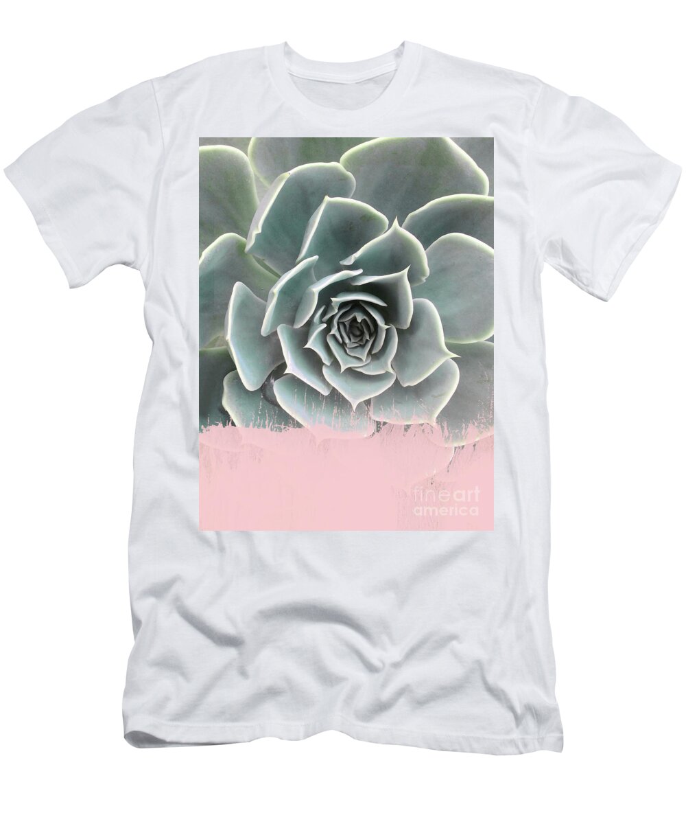 Pink T-Shirt featuring the mixed media Sweet Pink Paint on Succulent by Emanuela Carratoni