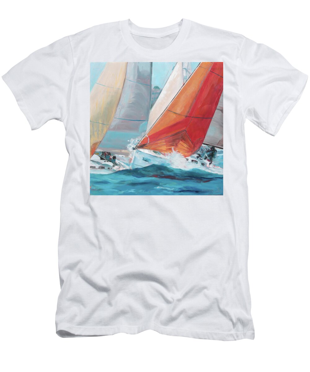 Red Sail T-Shirt featuring the painting Swells by Trina Teele