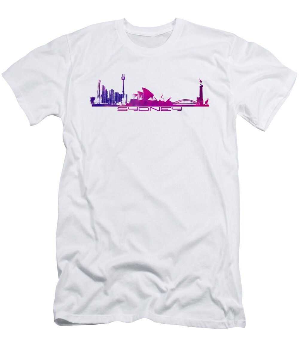 Sydney T-Shirt featuring the digital art Sydney skyline purple by Justyna Jaszke JBJart