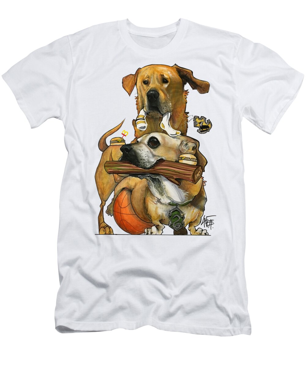 Pet Portrait T-Shirt featuring the drawing Szczupak 3187 by Canine Caricatures By John LaFree