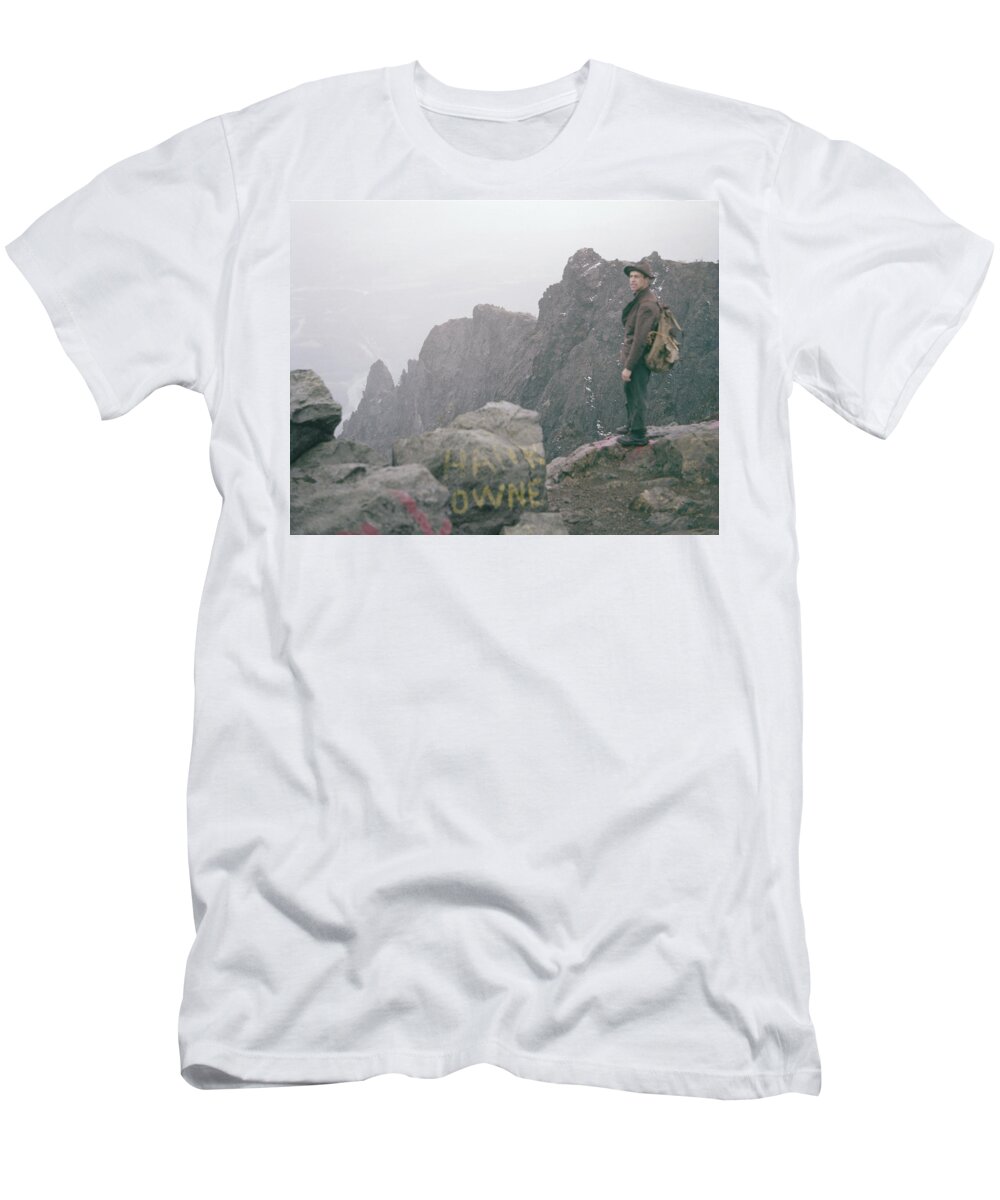 Fred Beckey T-Shirt featuring the photograph T-04701 Fred Beckey on Mt. Si 1958 by Ed Cooper Photography