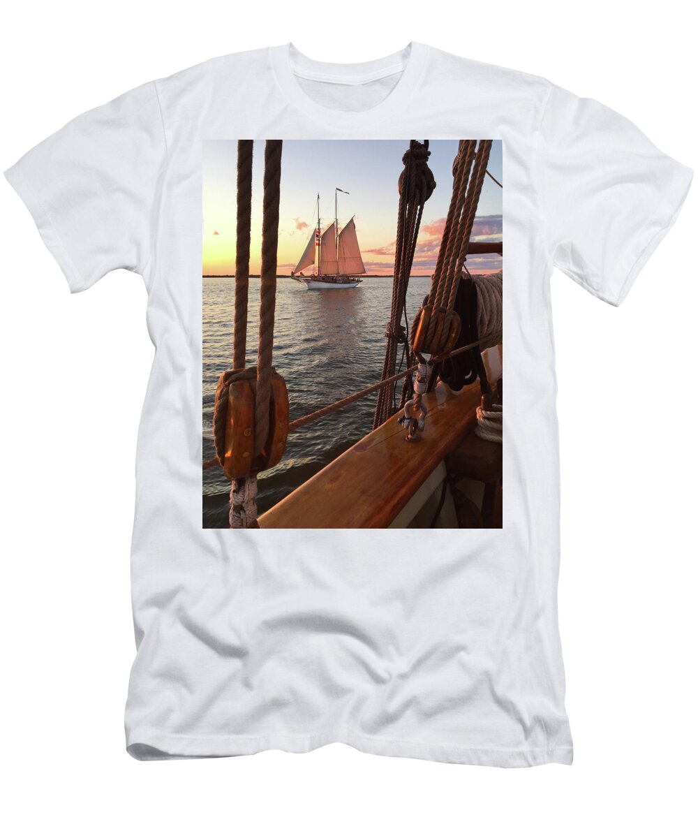 Tall Ships T-Shirt featuring the photograph Tall Ship Sunset Sail by David T Wilkinson