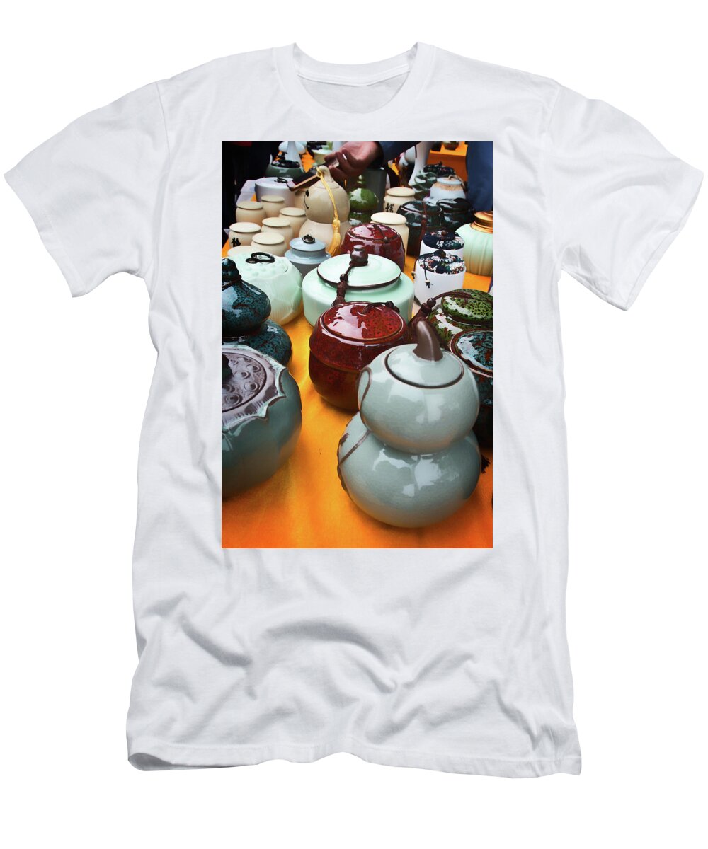 Tea T-Shirt featuring the photograph Tea Pots for Sale 3 by George Taylor