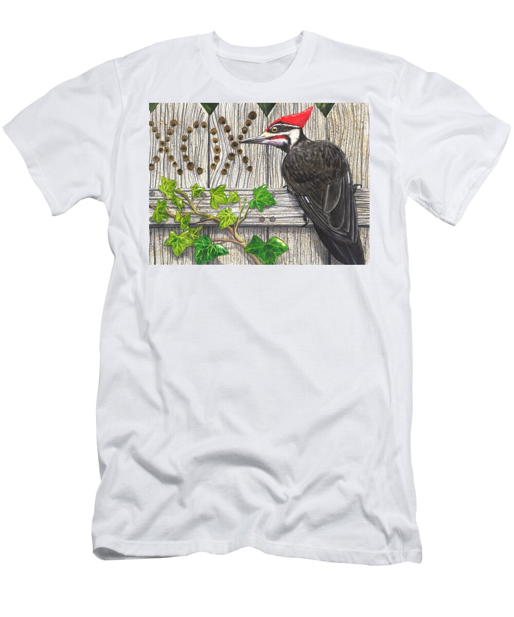 Woodpecker T-Shirt featuring the painting Tell Me Why by Catherine G McElroy