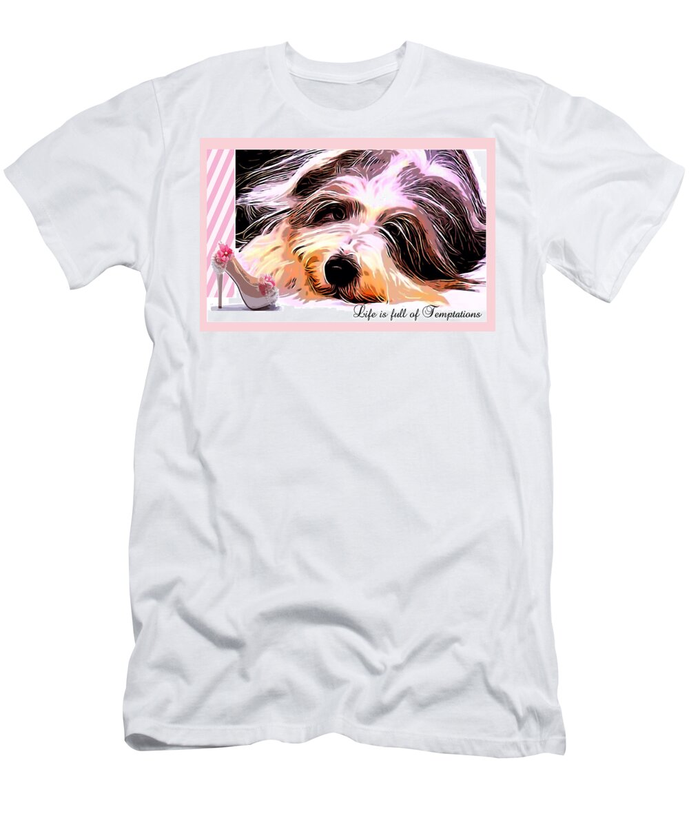 Bearded Collie T-Shirt featuring the digital art Temptation by Kathy Kelly