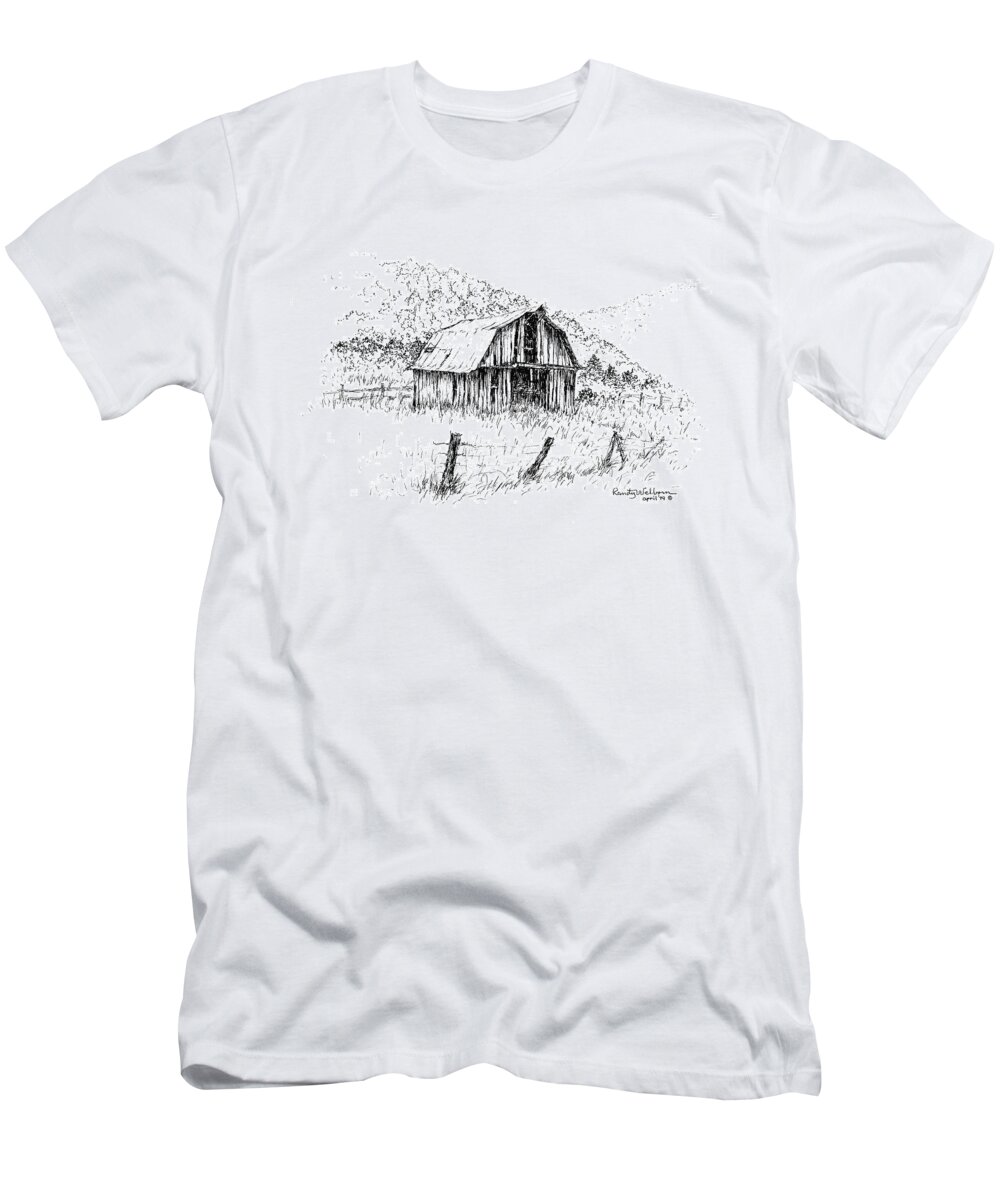 Tennessee Hills Barn T-Shirt featuring the drawing Tennessee Hills with Barn by Randy Welborn