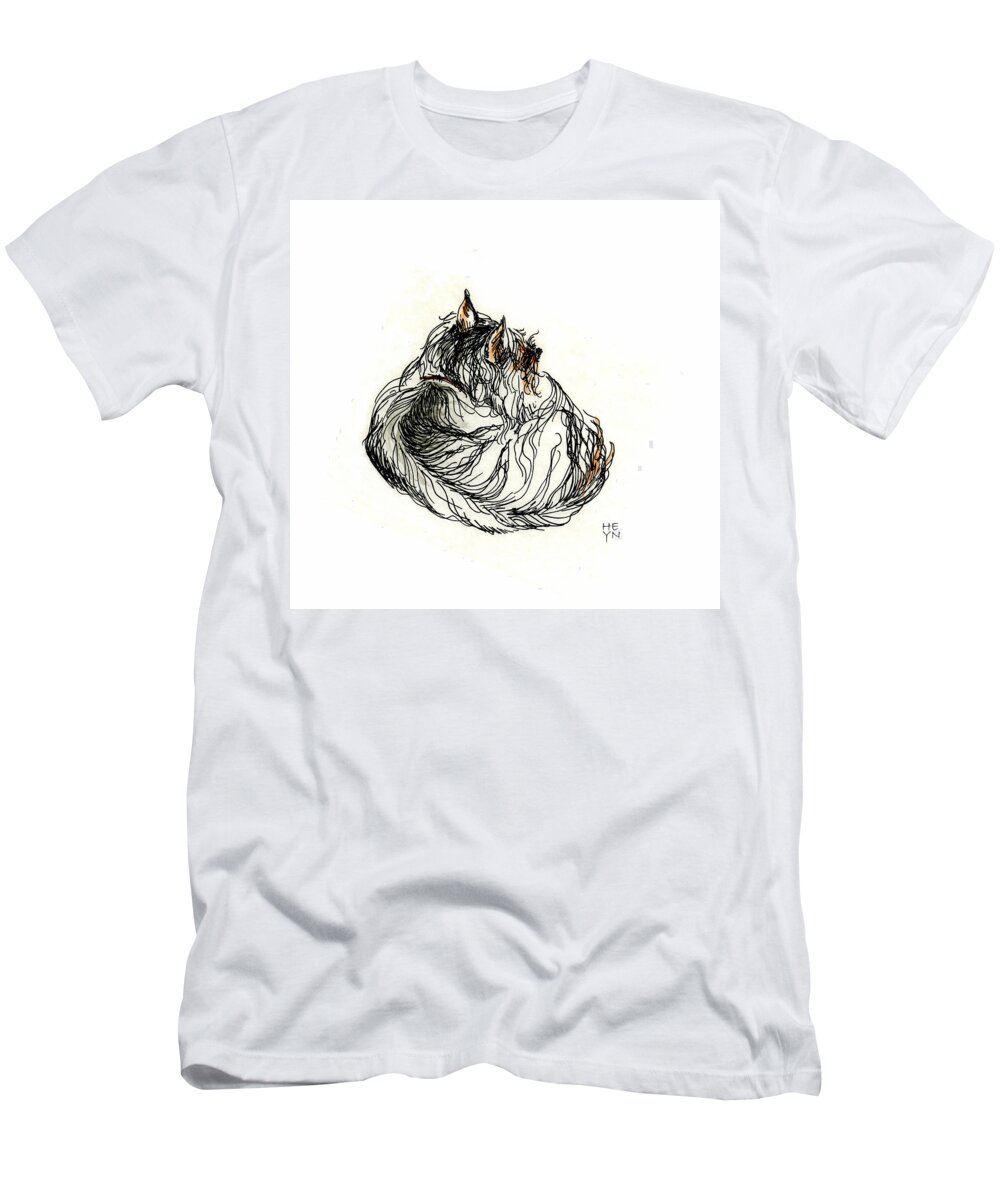 Dog T-Shirt featuring the painting Terrier Sleeping - 1 by Shirley Heyn