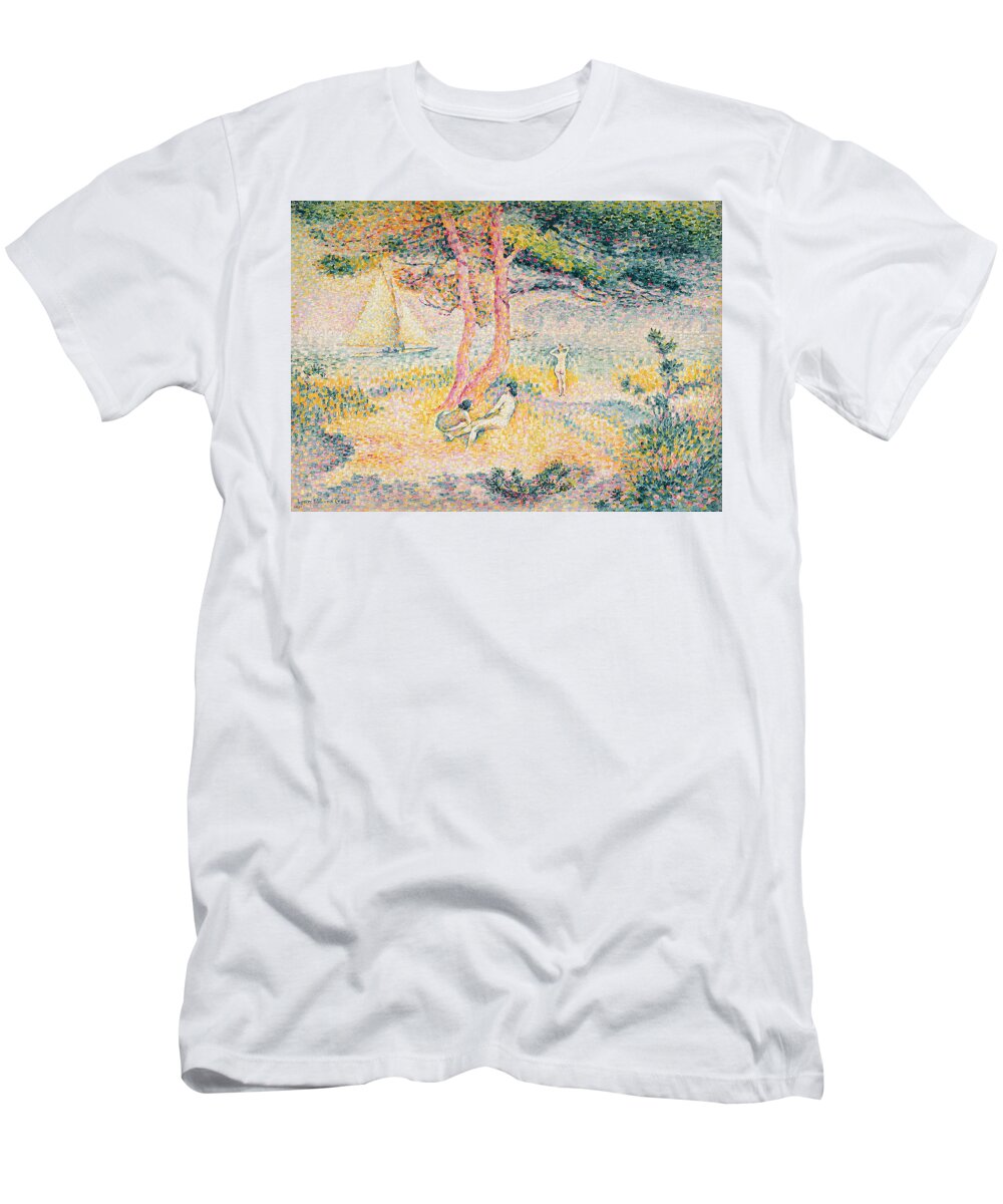 The Beach At St. Clair T-Shirt featuring the painting The Beach at St Clair by Henri-Edmond Cross