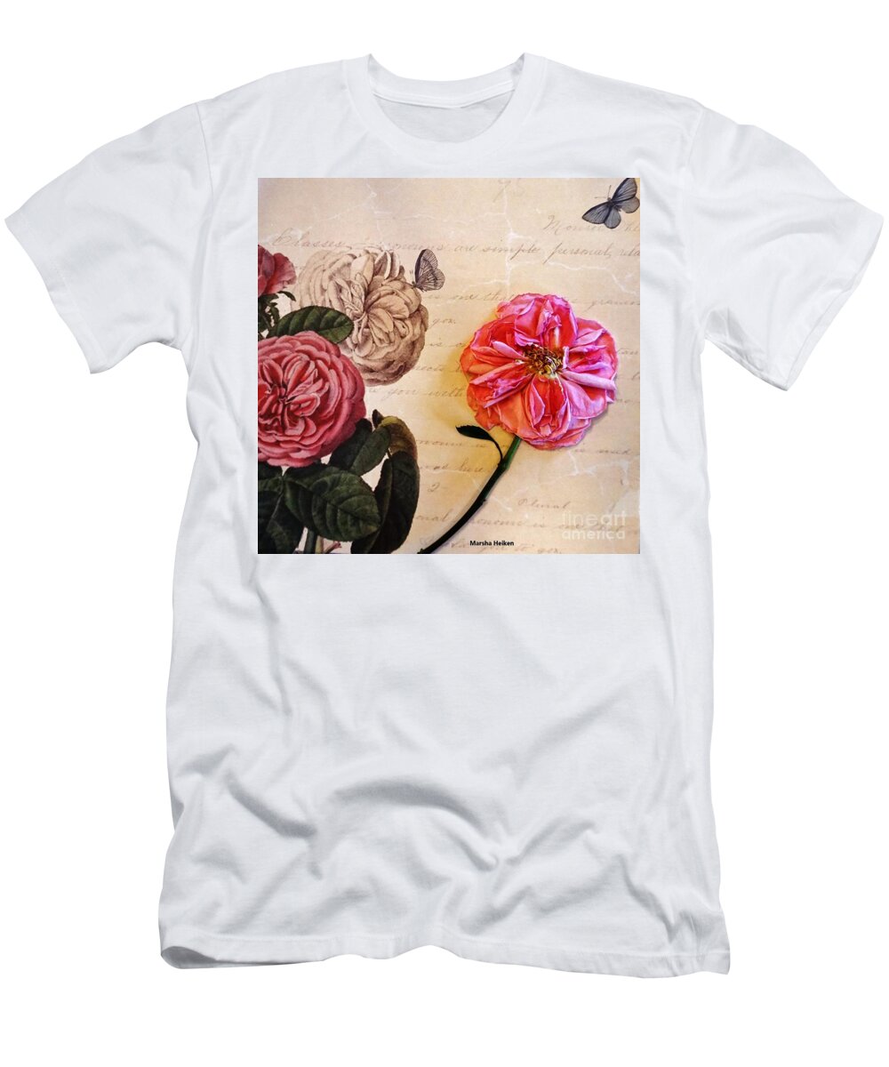 Photograph T-Shirt featuring the mixed media The Beauty of a Dried Rose by Marsha Heiken