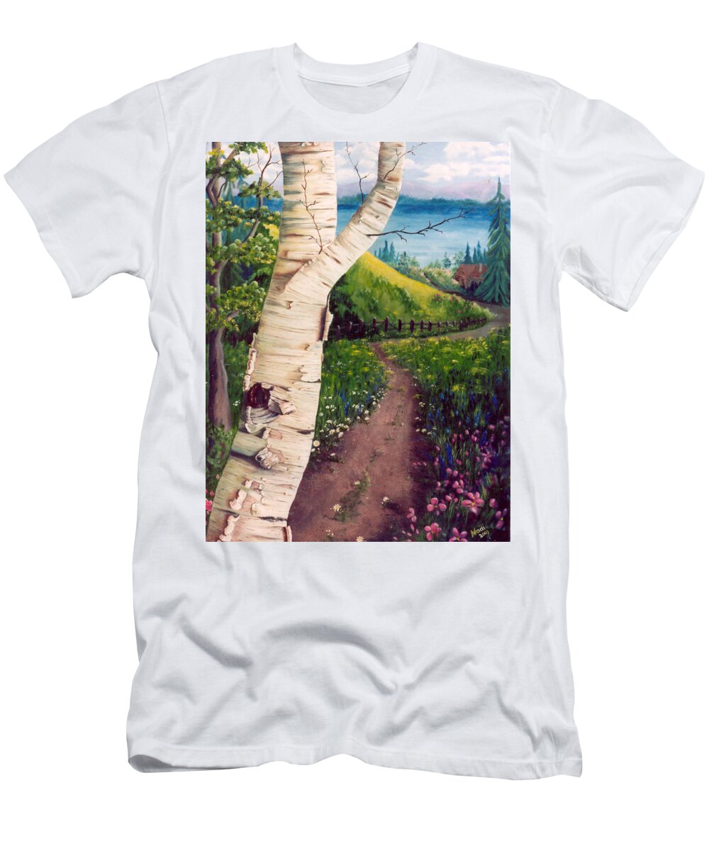 Birch T-Shirt featuring the painting The Birch by Renate Wesley