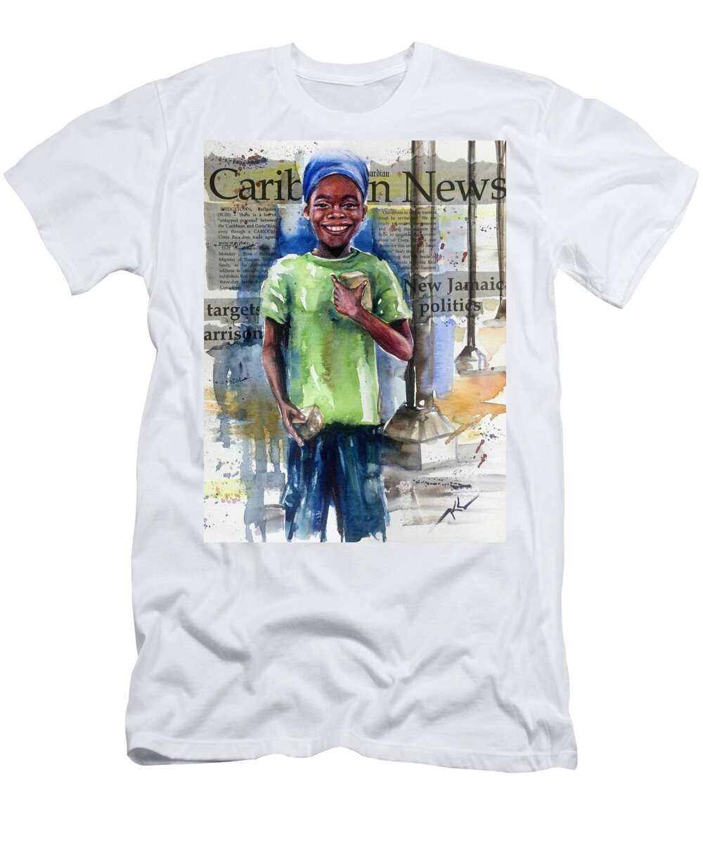 Boy T-Shirt featuring the painting The boy who sells peanuts by Katerina Kovatcheva
