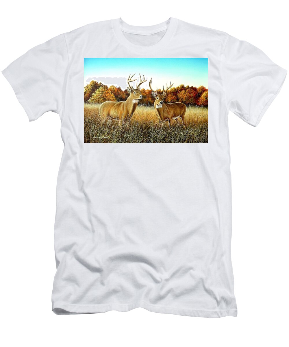 Deer T-Shirt featuring the painting The Boys by Anthony J Padgett