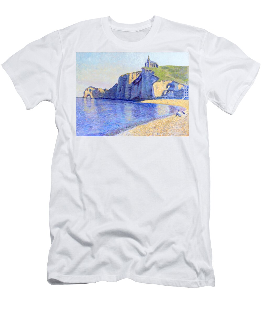White Cliffs In Shade T-Shirt featuring the painting The Cliffs at Etretat by David Zimmerman