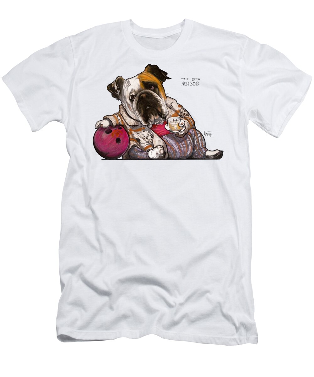 Pet Portrait T-Shirt featuring the drawing The Dude Abides by Canine Caricatures By John LaFree