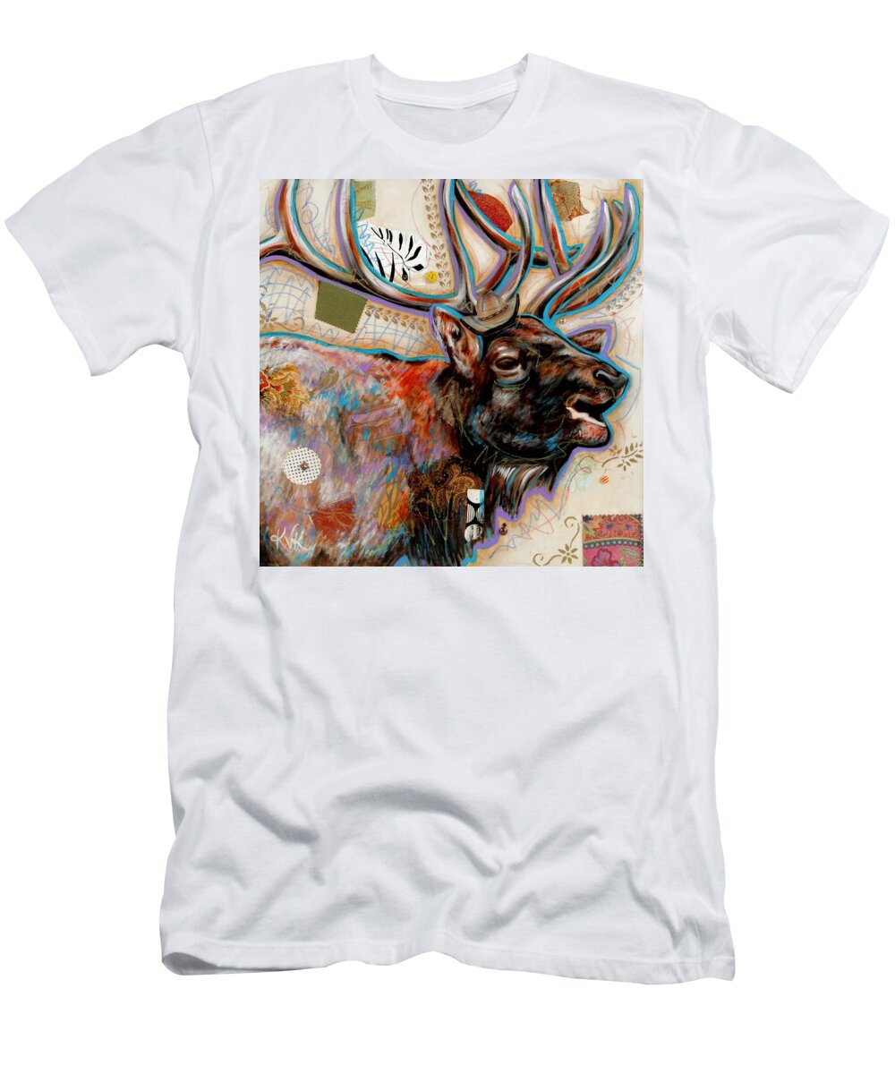 Elk T-Shirt featuring the mixed media The Elk by Katia Von Kral