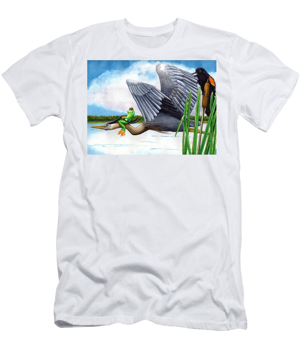 Birds T-Shirt featuring the painting The Fly By by Catherine G McElroy