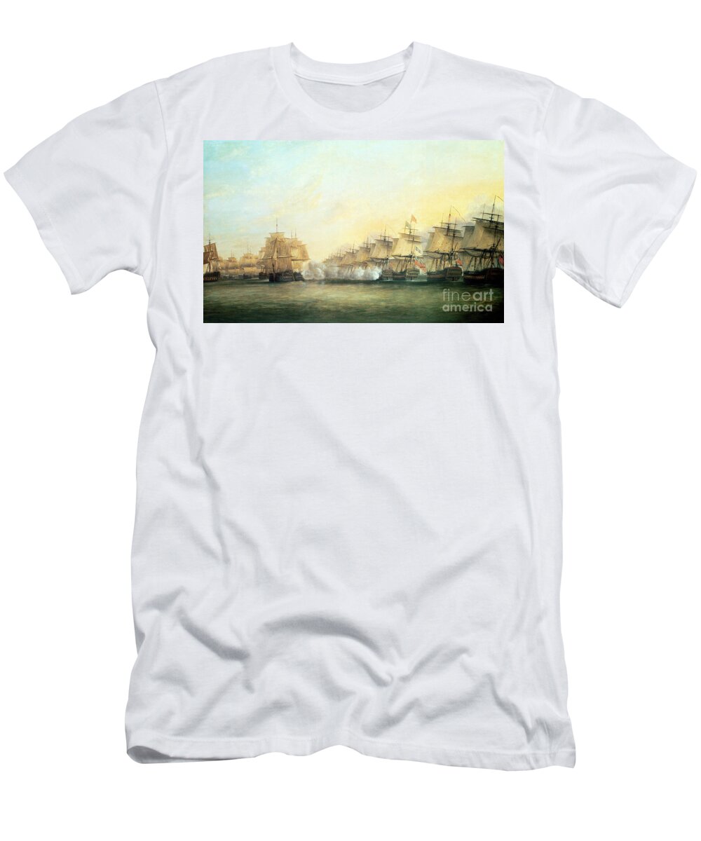 The T-Shirt featuring the painting The fourth action off Trincomalee between the English and the French by Dominic Serres
