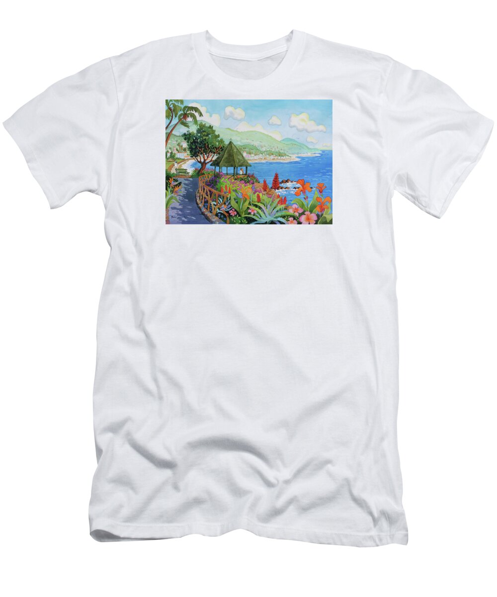 Gazebo T-Shirt featuring the painting The Gazebo in Laguna Beach by Robin Wethe Altman