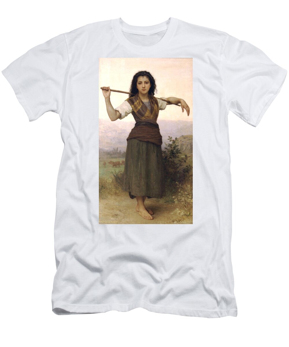 The Little Shepherdess William-adolphe Bouguereau T-Shirt featuring the painting The Little Shepherdess by William