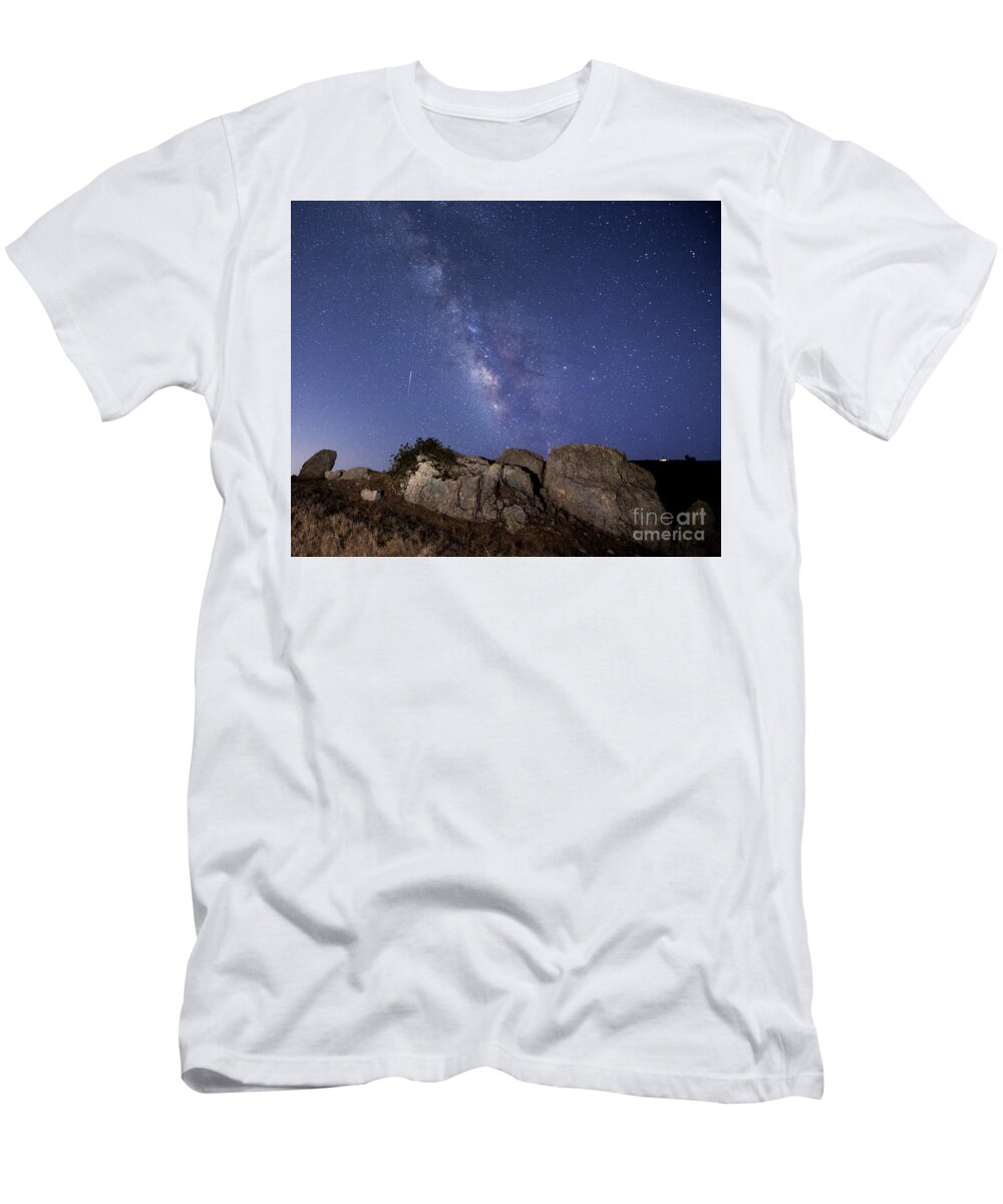 Milky Way T-Shirt featuring the photograph The Milky Way And A Meteor by Mimi Ditchie