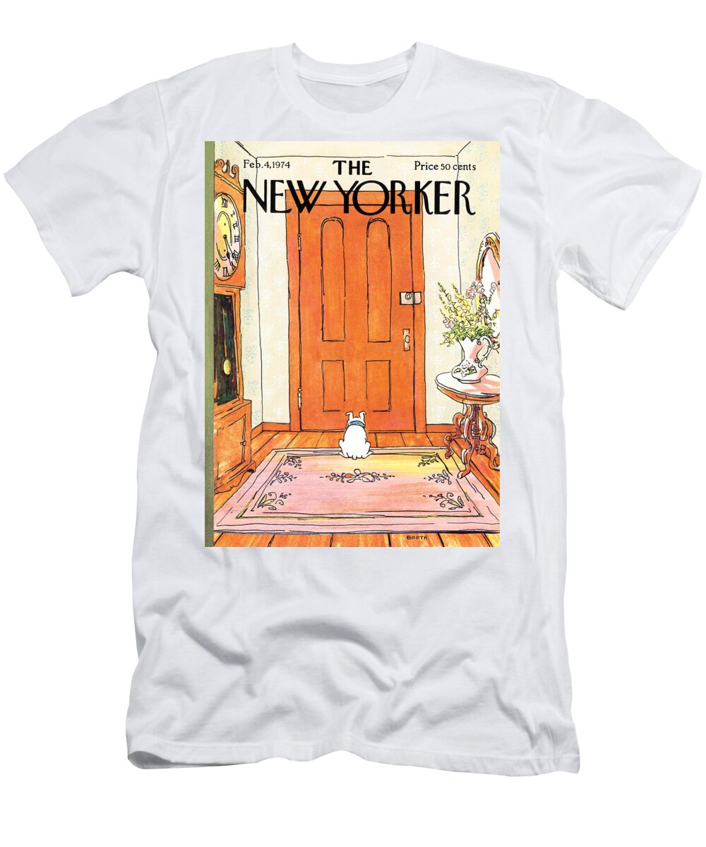 Animal Dog Pet Loyal Impatience Stain Carpet Canine Waiting Master Home Front Door #condenastnewyorkercover T-Shirt featuring the photograph The Long Wait by George Booth