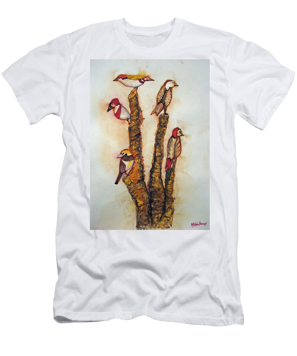 Birds T-Shirt featuring the painting The Night Watchers by Patricia Arroyo