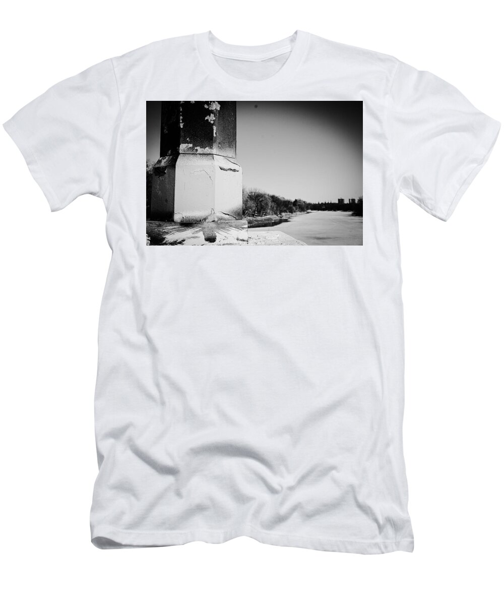 Black And White Photograph T-Shirt featuring the photograph The Post and River by Desmond Raymond