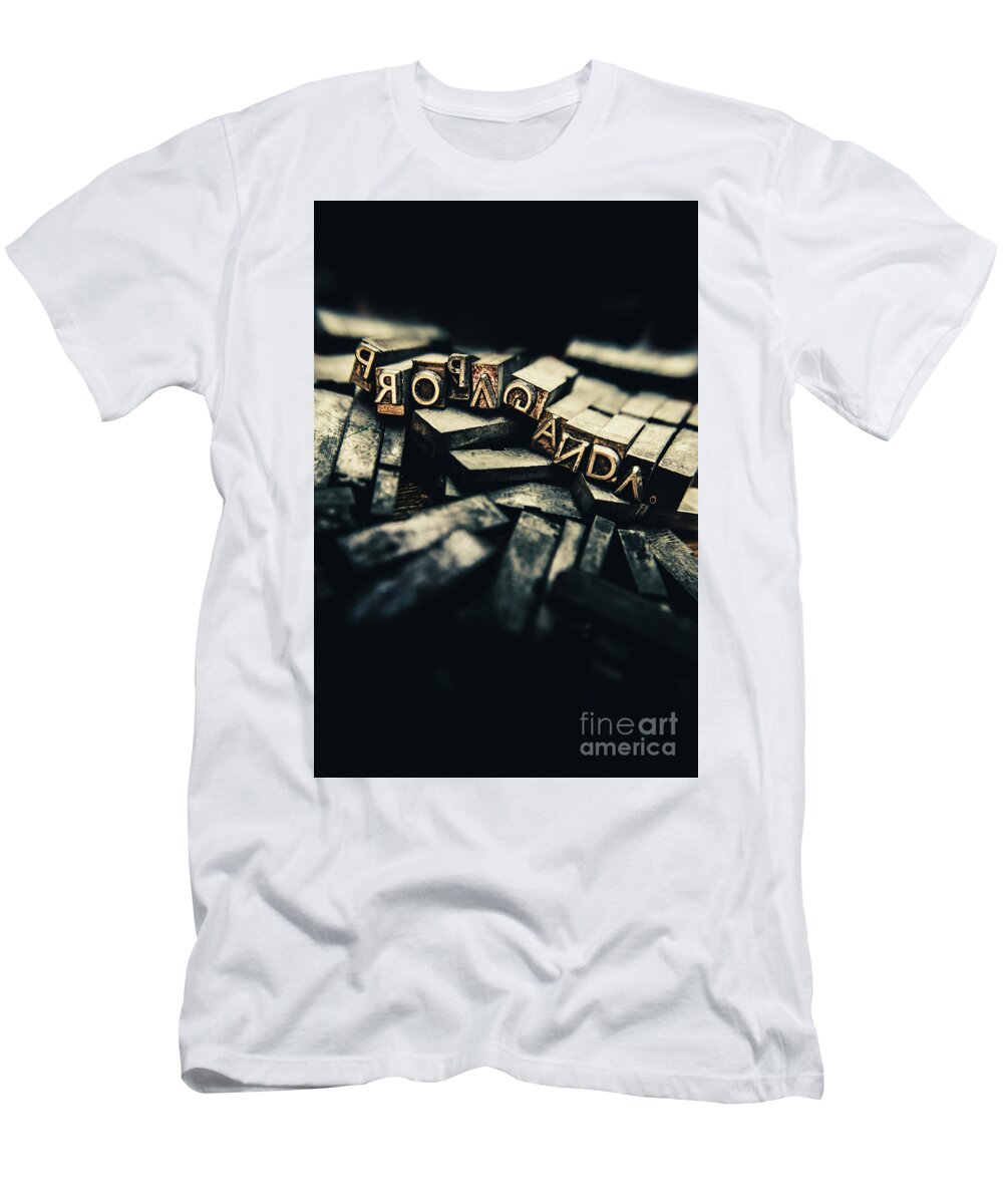 Propaganda T-Shirt featuring the photograph The pressing history of twisting the narrative by Jorgo Photography