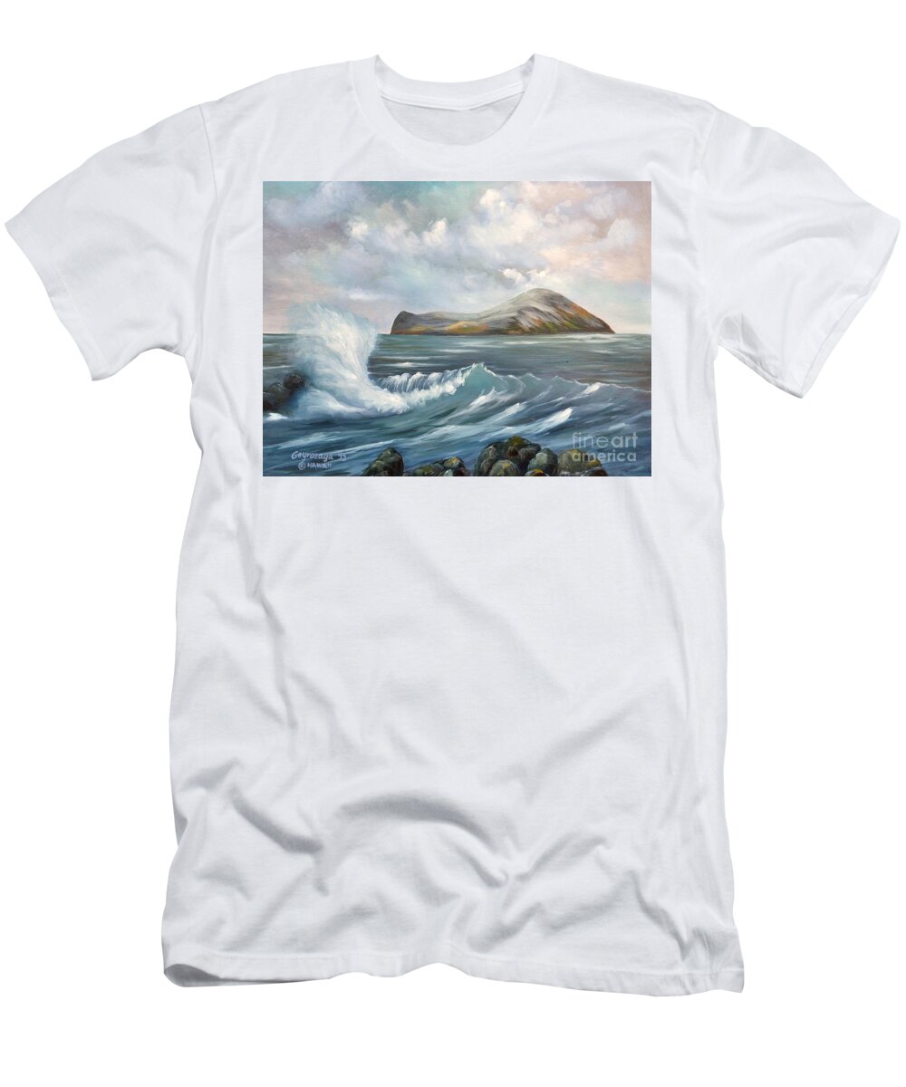 Seascape T-Shirt featuring the painting The Rabbit Island by Larry Geyrozaga