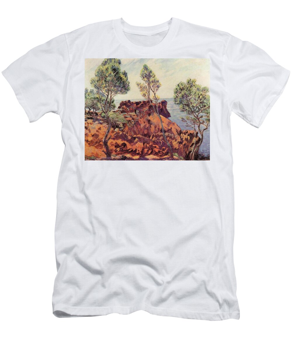 Agay - The Red Rocks T-Shirt featuring the painting the Red Rocks by Armand Guillaumin