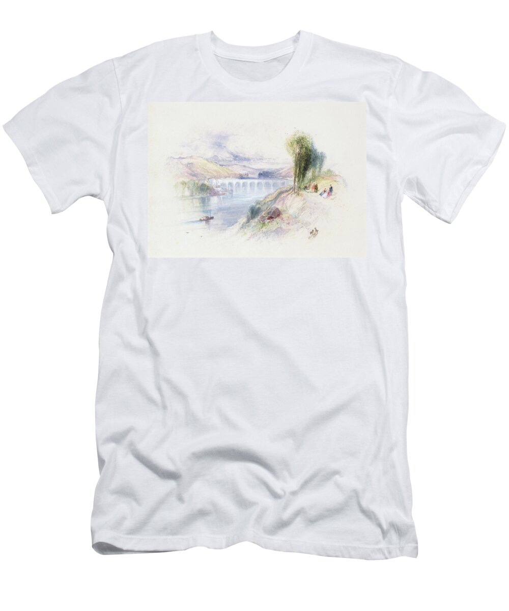 The River Schuykill (w/c On Paper) By Thomas Moran (1837-1926) Landscape; Woods; Tree; Landscapes T-Shirt featuring the painting The River Schuykill by Thomas Moran