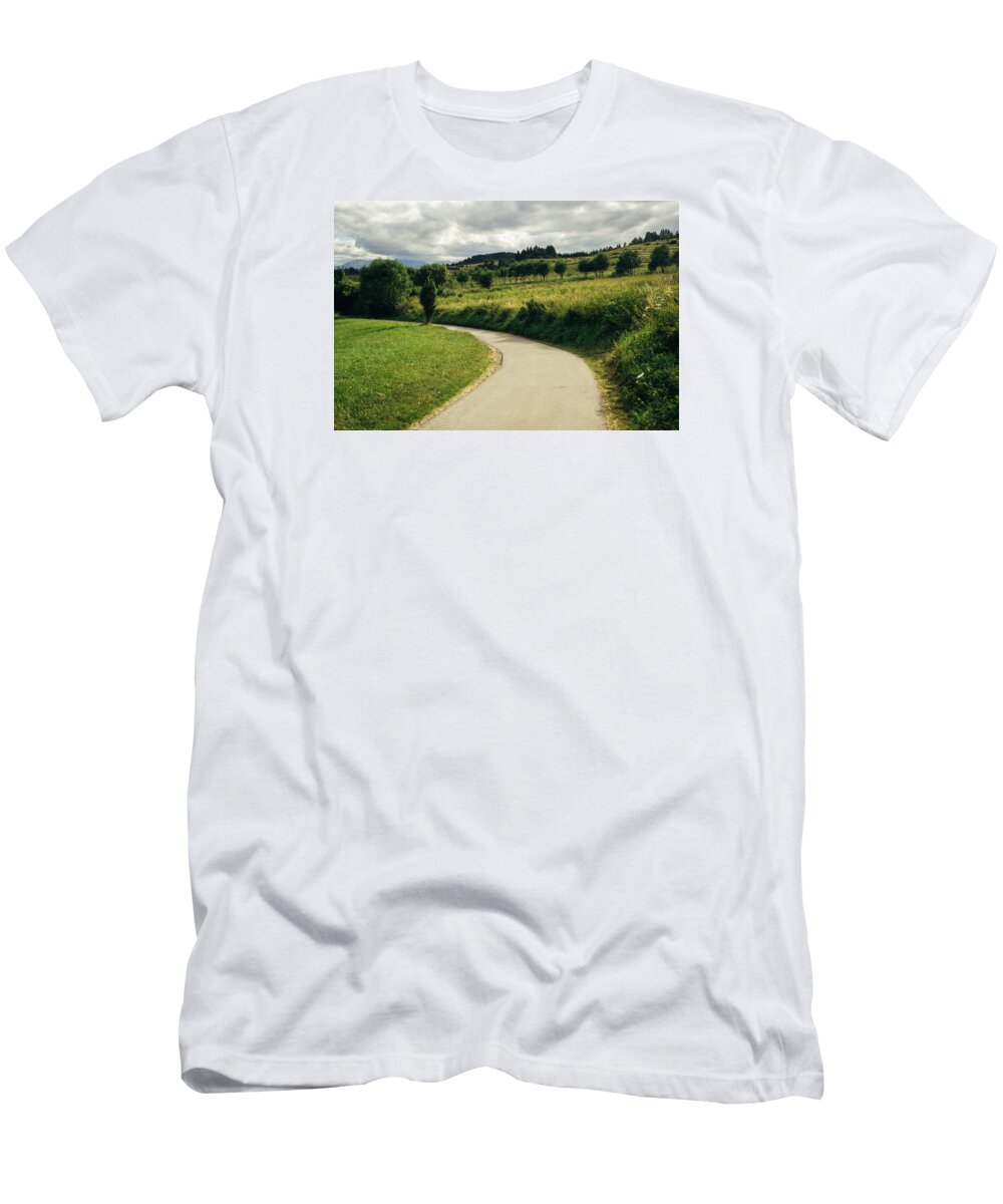Poland T-Shirt featuring the photograph The Road Turns Left by Pati Photography