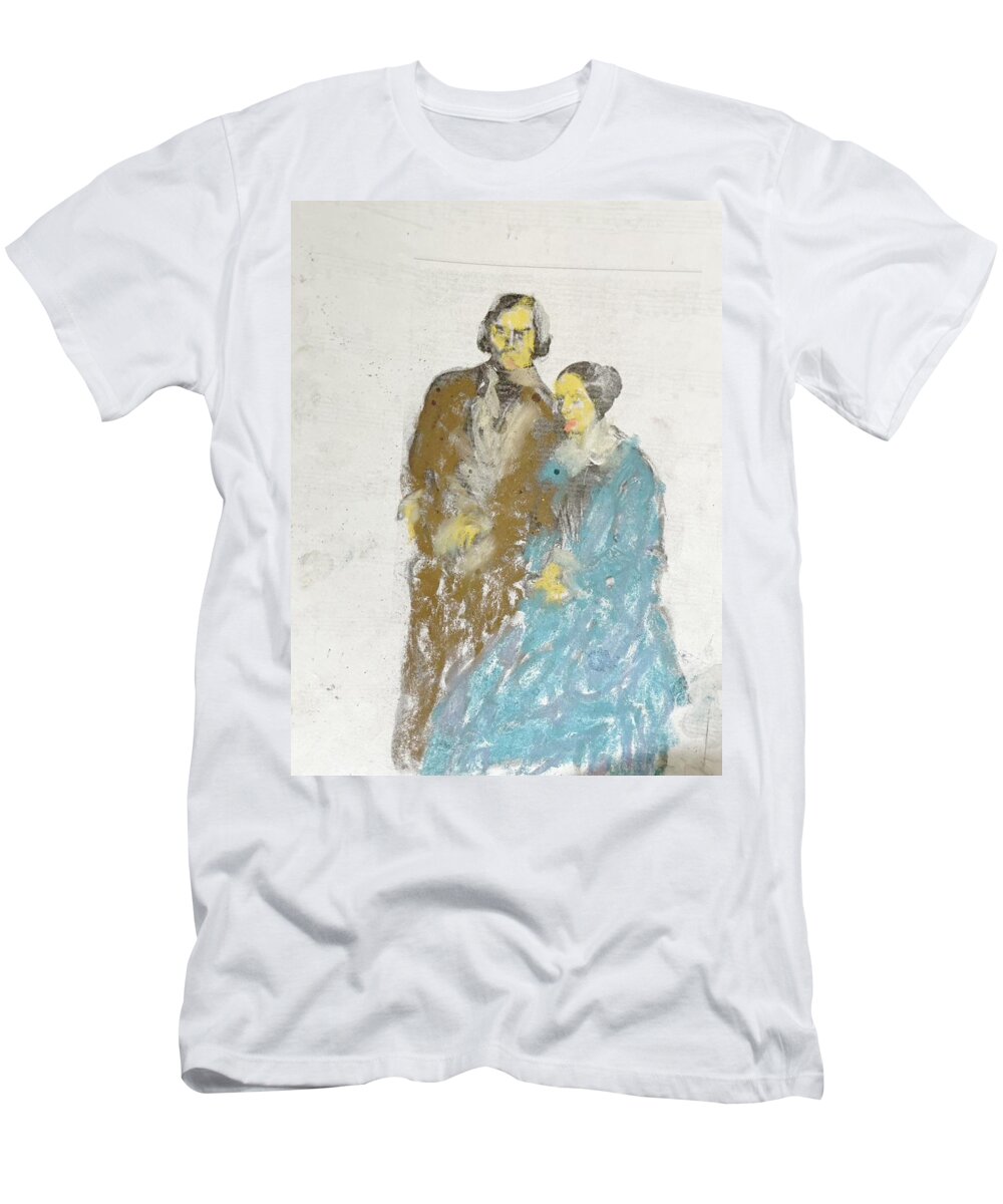Robert And Clara T-Shirt featuring the drawing The Schumanns by Bencasso Barnesquiat