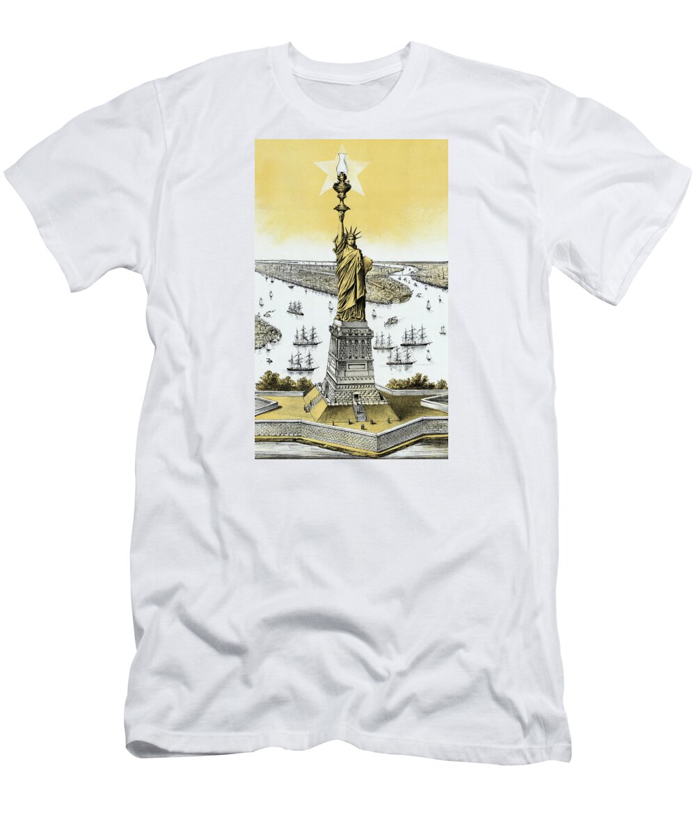 Architecture T-Shirt featuring the painting The Statue of Liberty - Vintage by War Is Hell Store