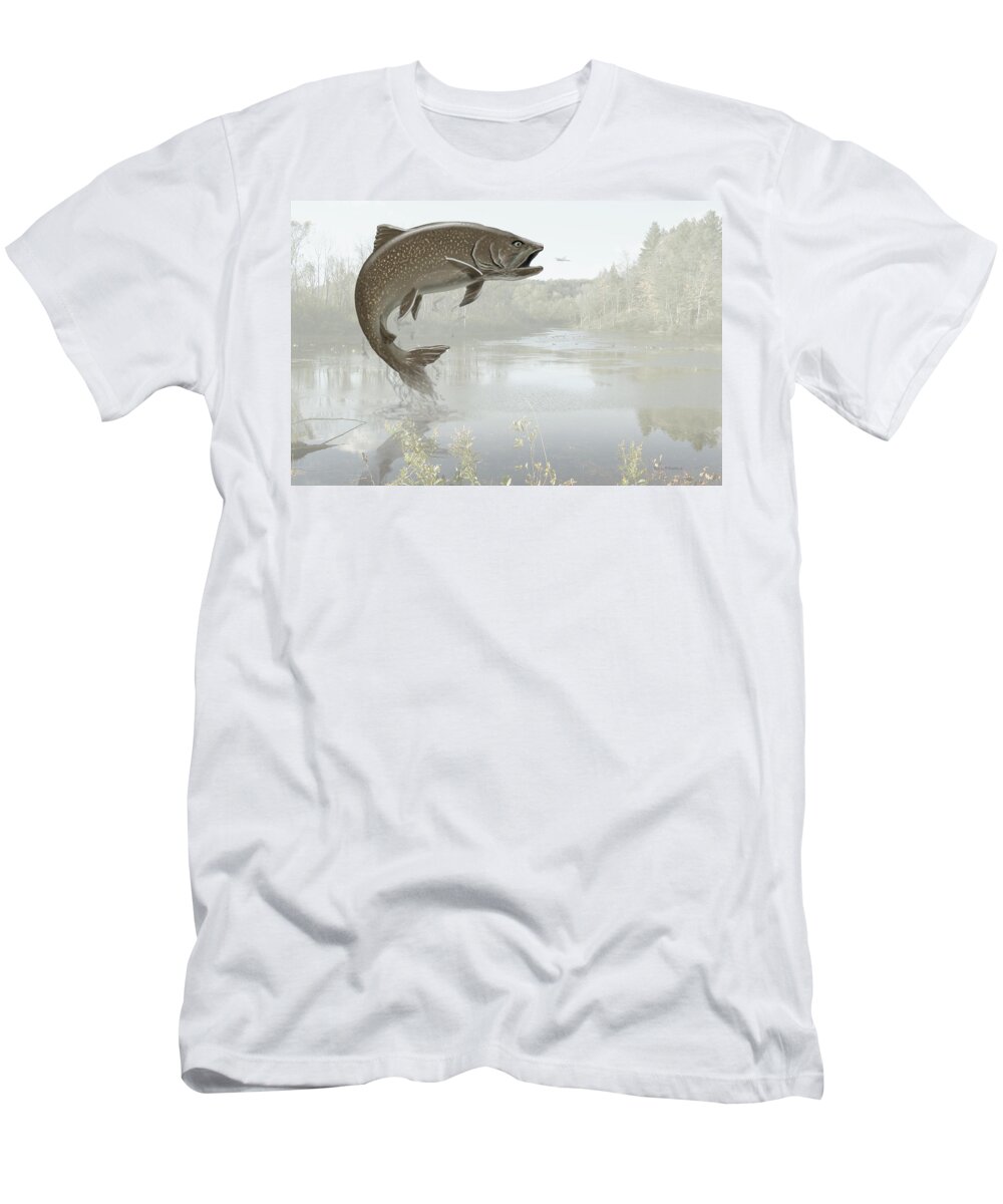 Trout T-Shirt featuring the digital art The Stream by Peter Rashford