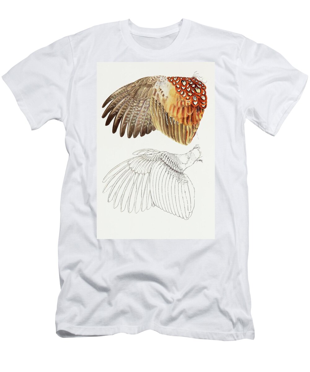 Pheasant Wing T-Shirt featuring the painting The Upper Side of the Pheasant Wing by Attila Meszlenyi