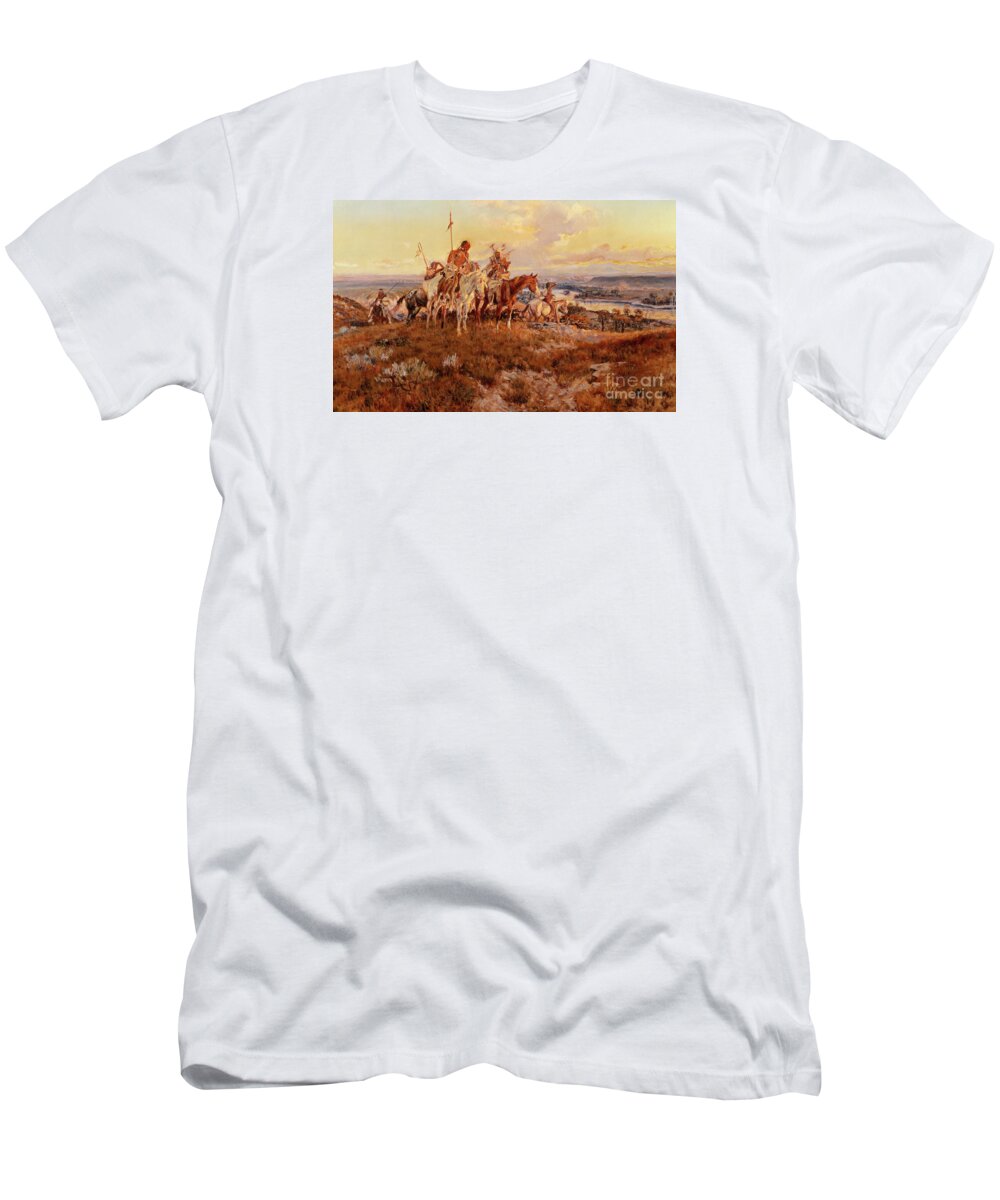 Charles Marion Russell T-Shirt featuring the painting The Wagons by Charles Marion Russell