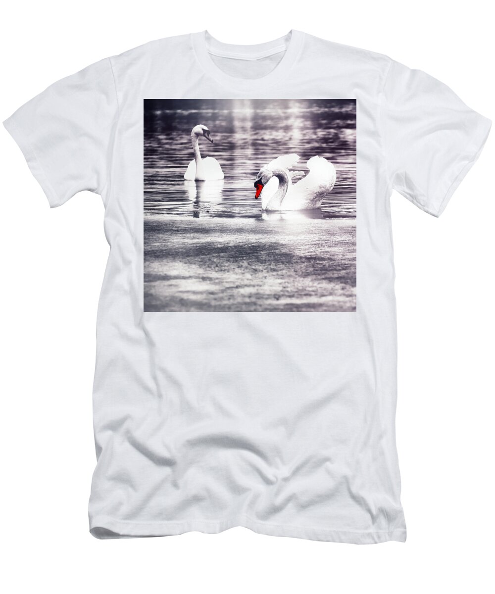 Swan T-Shirt featuring the photograph The White Pearl And Ice by Jaroslav Buna