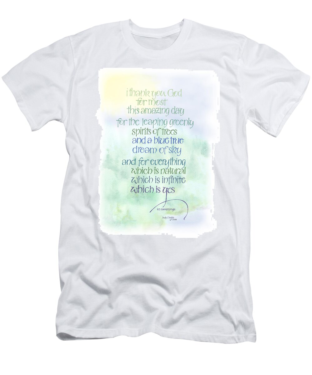 Author - Ee Cummings T-Shirt featuring the painting This Amazing Day by Judy Dodds