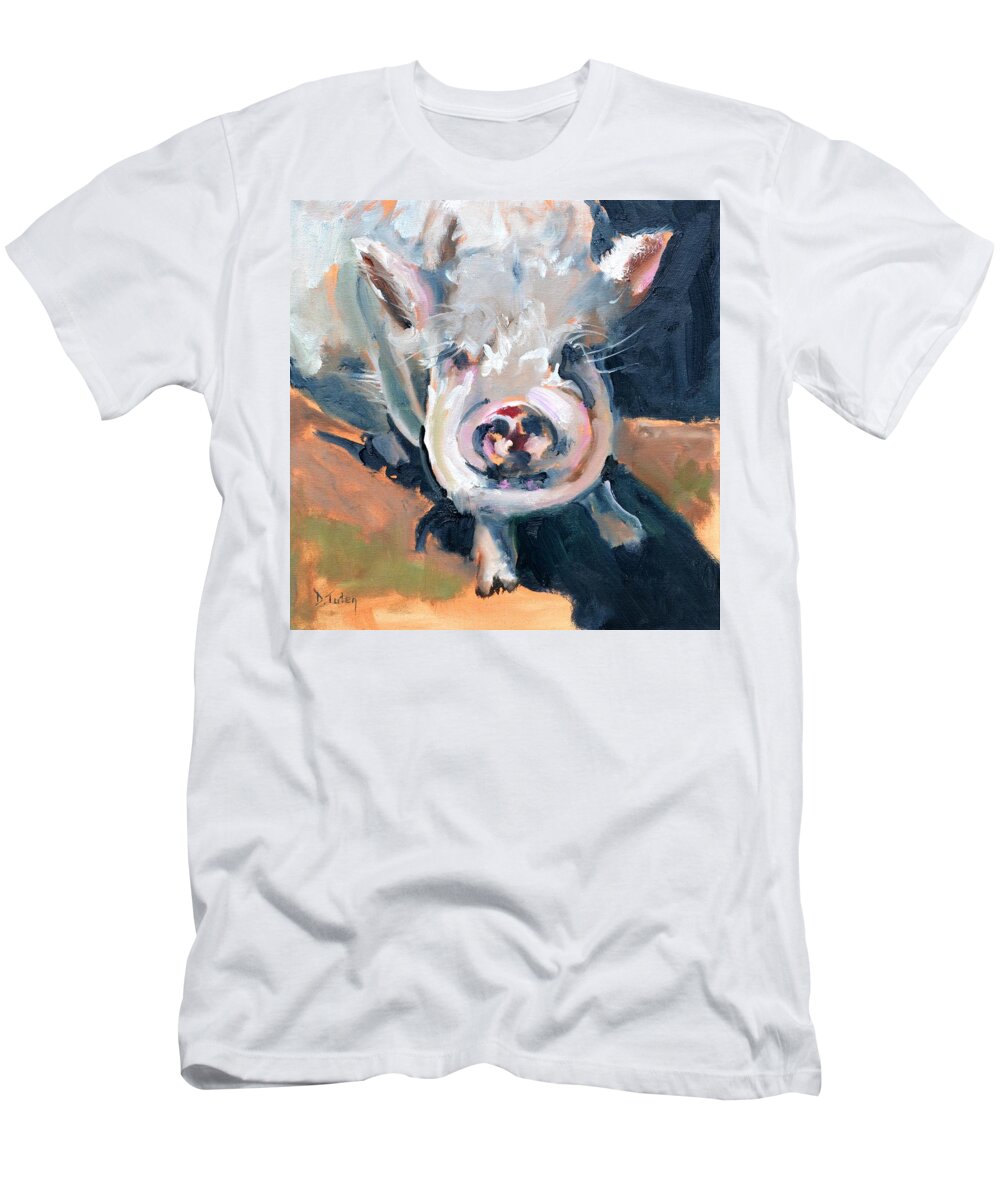 Pig T-Shirt featuring the painting This Little Piggy at Spring Valley Farm by Donna Tuten