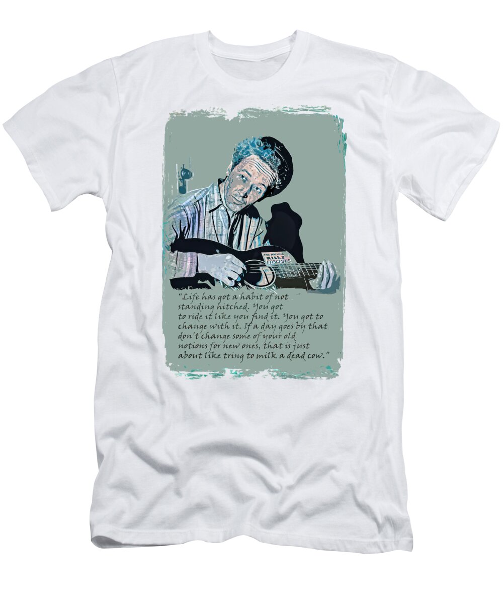 Woody Guthrie T-Shirt featuring the digital art This Machine Kills Fascists by Mal Bray