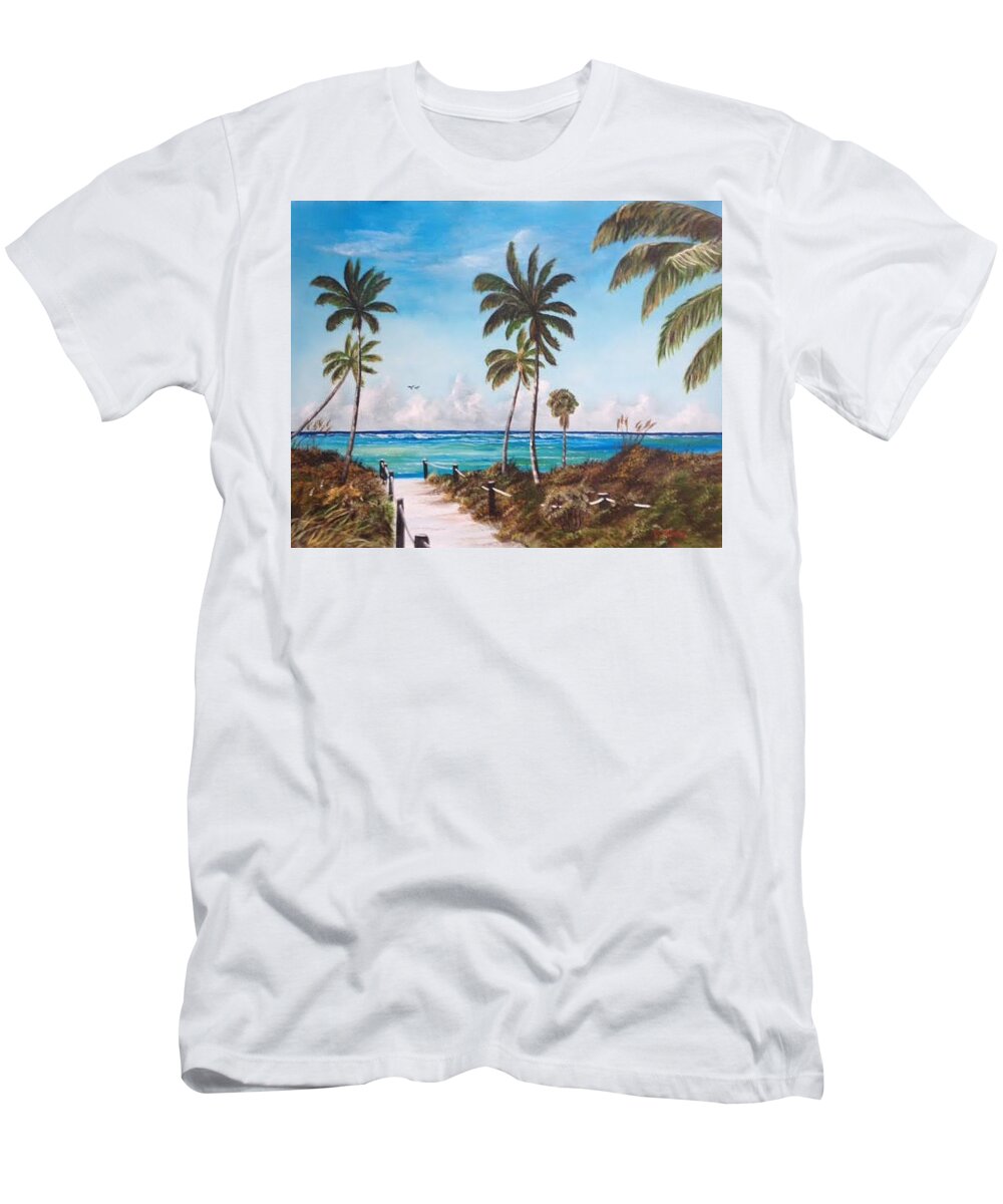 Siesta Key T-Shirt featuring the painting This Way To Siesta Key Beach by Lloyd Dobson