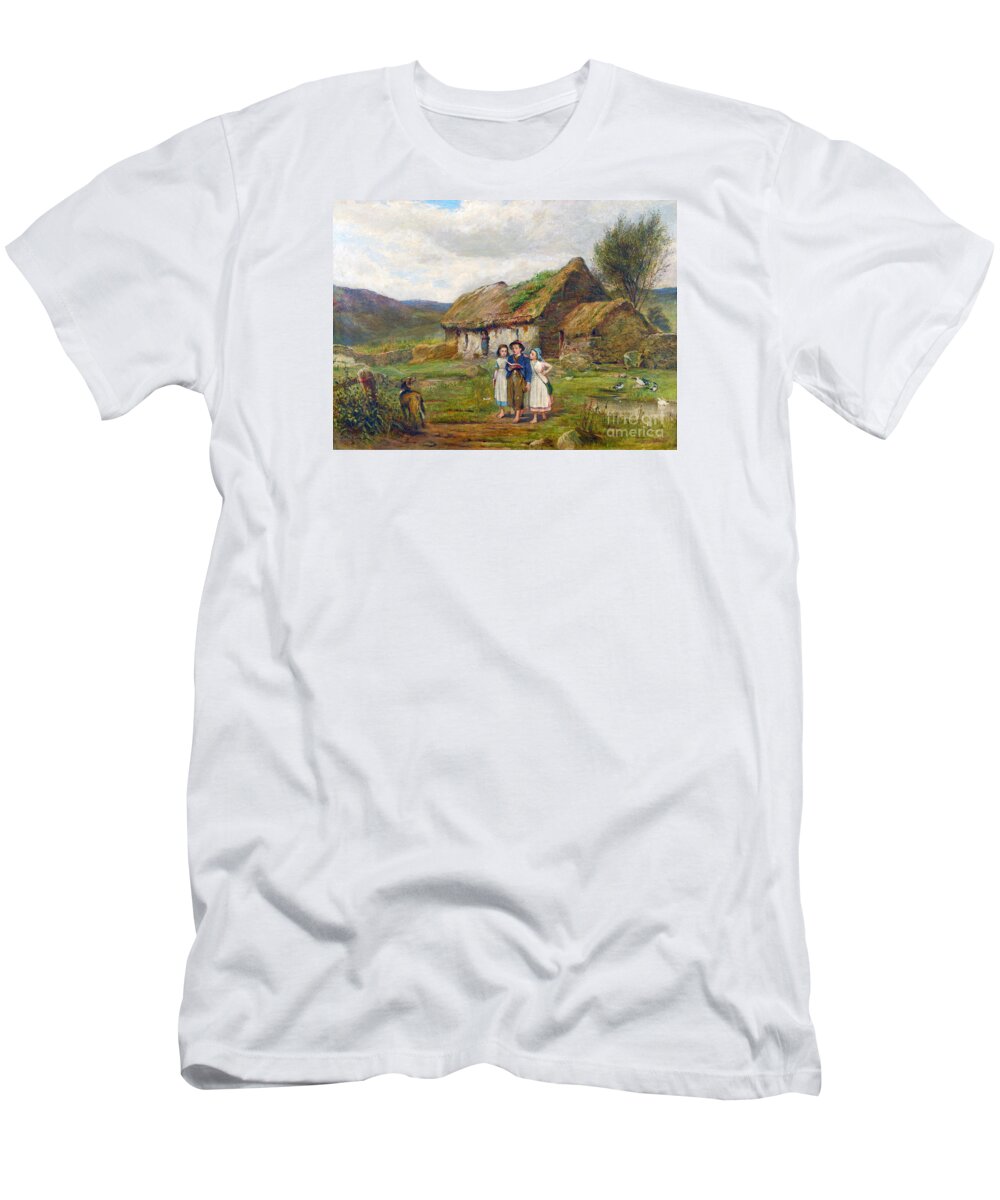 Carlton Alfred Smith - Three Children And A Dog Beside A Scottish Croft 1878 T-Shirt featuring the painting Three Children and a Dog Beside a Scottish Croft by MotionAge Designs