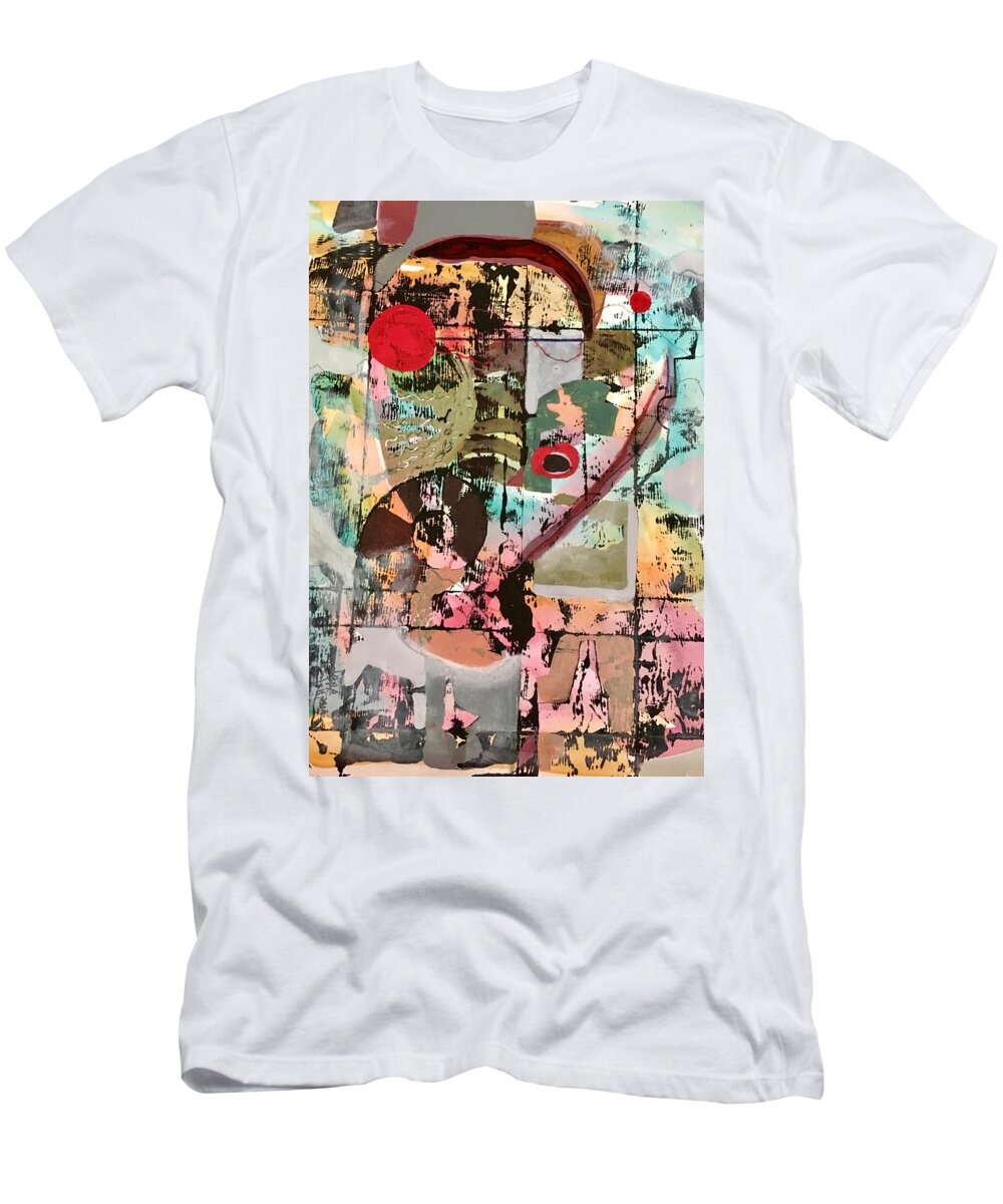 Abstract T-Shirt featuring the painting Three Red Moons by Carole Johnson