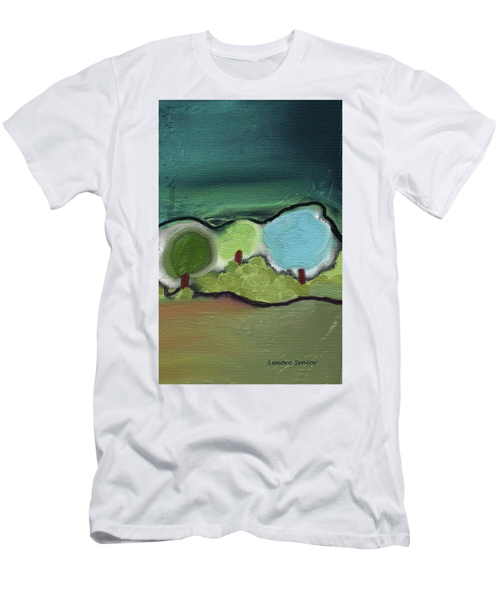 Abstract T-Shirt featuring the mixed media Three Trees - Triple Landscape by Lenore Senior