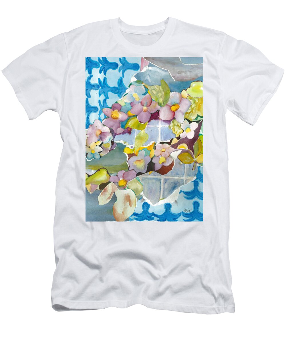 Floral T-Shirt featuring the painting Thunbergia Collage by Kelly Perez