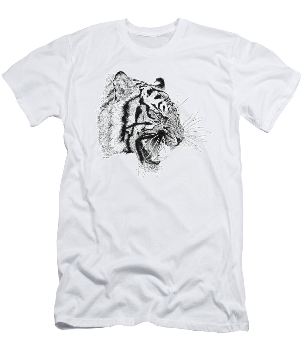 Pen T-Shirt featuring the drawing Tiger by Scott Woyak
