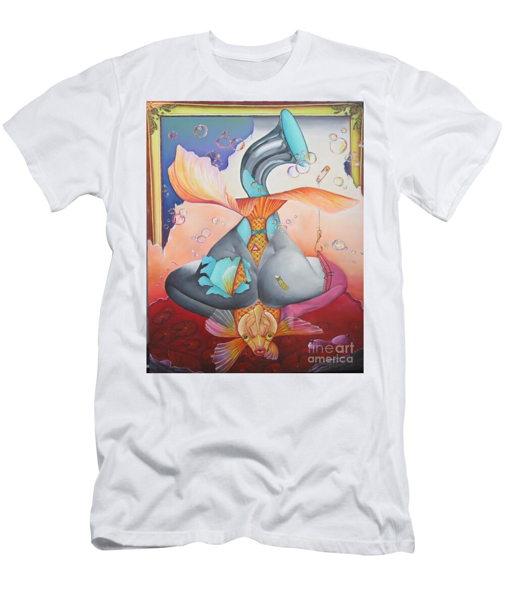 Nude T-Shirt featuring the painting To the hook by Bob Ivens