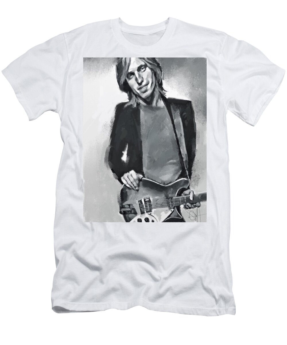 Tom Petty Music Portrait Musician Rock T-Shirt featuring the digital art Tom by Scott Waters