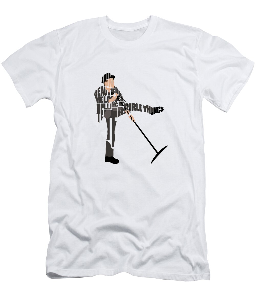 Tom Waits T-Shirt featuring the digital art Tom Waits Typography Art by Inspirowl Design
